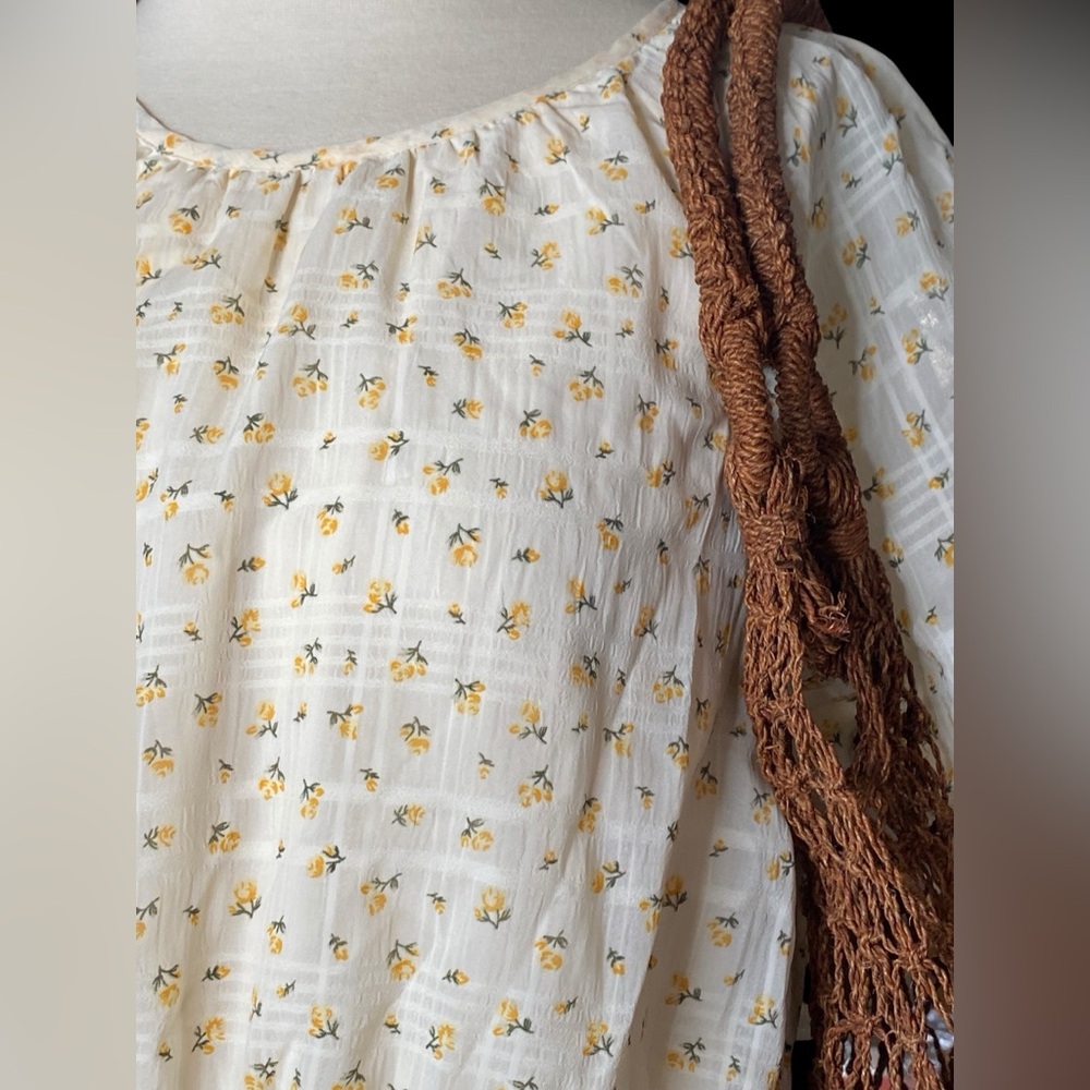 Cottage/ Prairie Core Dainty Cream Lattice Yellow Flowers Tiered Maxi Dress L